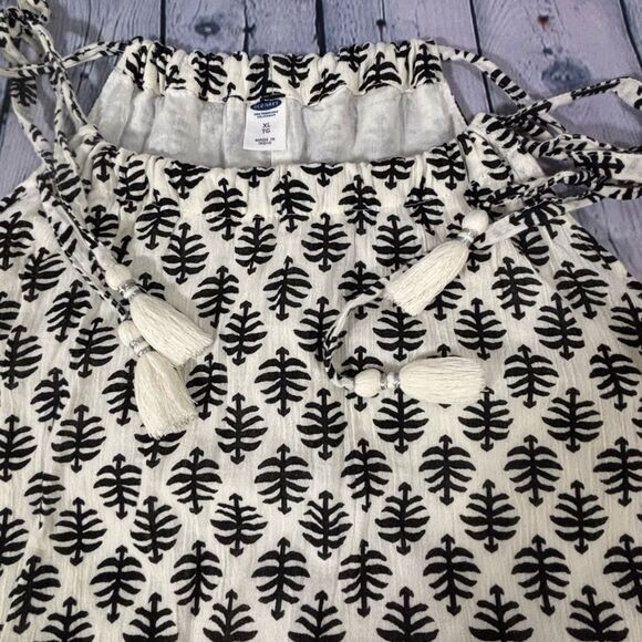 Old Navy Black Cream Embroidered Trim Tassel Tie Cotton Cowgirl Sun Dress XL - Picture 3 of 10